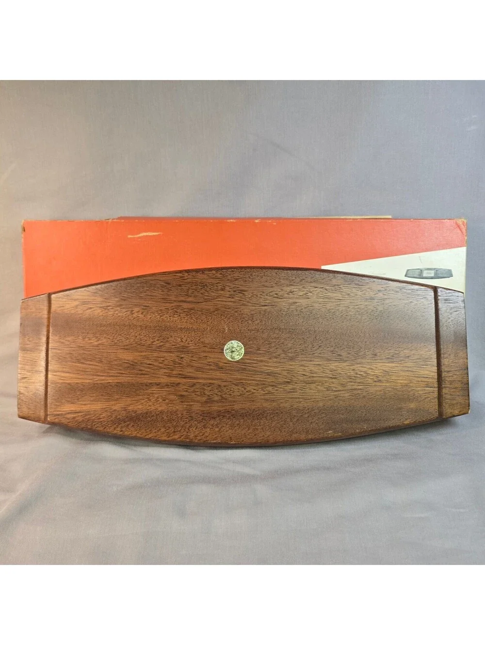 VTG MCM Imperial Hostess Server Orange Walnut Wood Cheese Charcuterie Board Box
